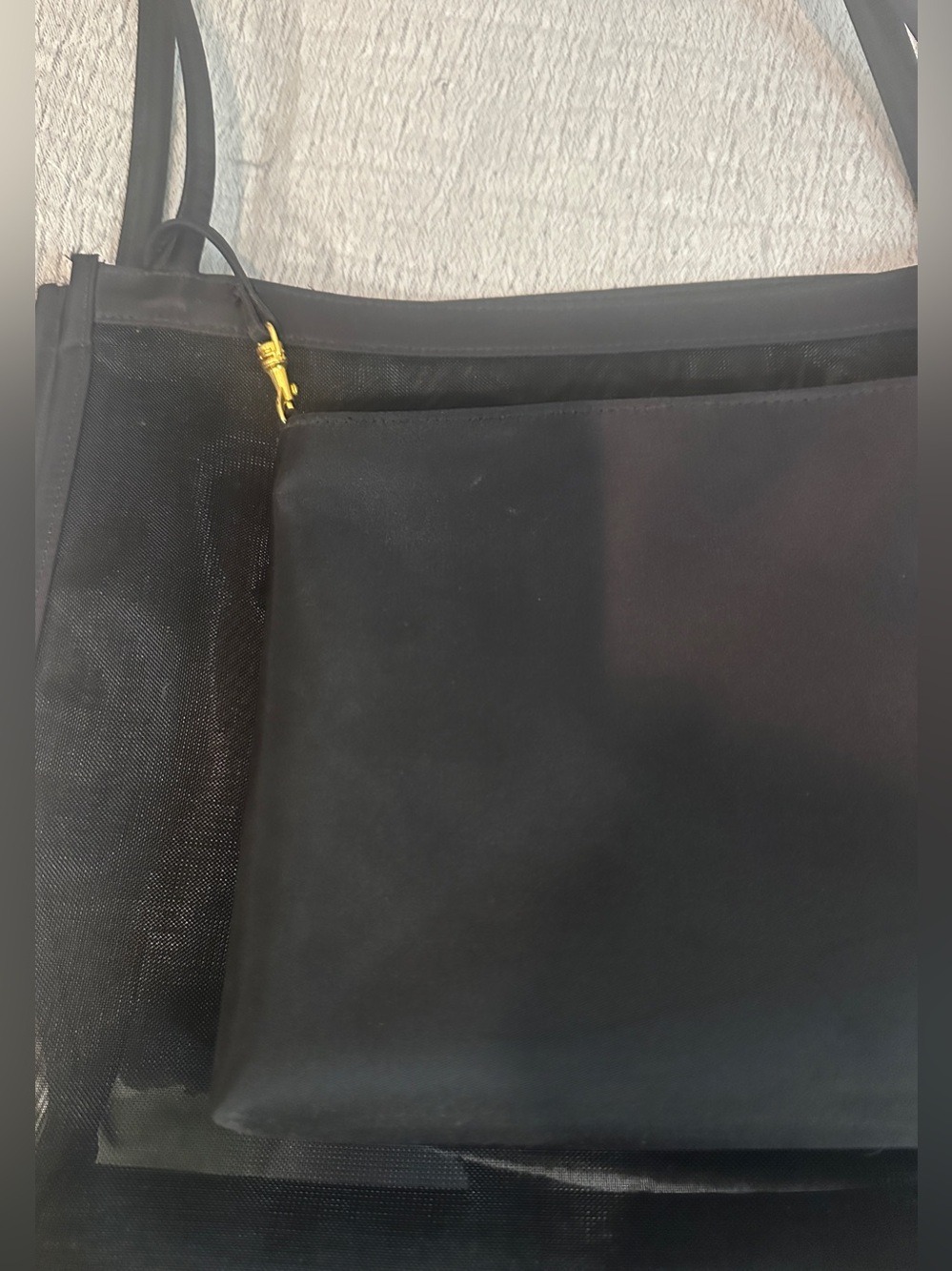 Vanessa (Paris–New York–London) Black Mesh Tote  With Matching and Connected Bag